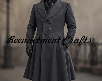 18th Century Victorian Gothic Frock Coat: Grey Wool Gentleman Overcoat, Steampunk & Historical Costume