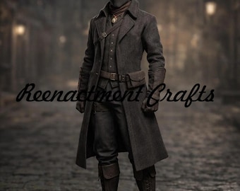 Surdut steampunkowy z XVIII wieku: czarny wełniany strój gotycki, wiktoriański kostium dżentelmena