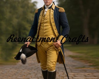 Revolutionary War Uniform, 18th Century Continental Army Officer’s Navy Blue Wool Coat