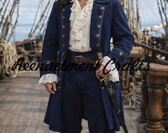 Chaqueta de capitán pirata de lana azul marino: chaqueta de Jack Sparrow, disfraz de lobo marino