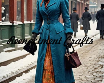 Victorian Walking Dress, Regency Outfit, Women Zinc Velvet Overcoat, Steampunk long Coat, Wedding Wear