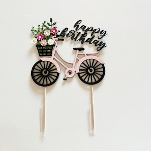 Bicycle Cake Topper Flowers in Basket, birthday party, cruiser bike