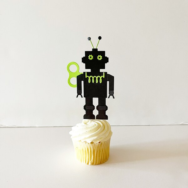 Robot Cupcake Toppers, birthday party, space party, robot cake bunting, cake topper