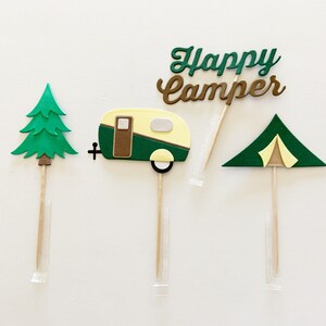 Happy Camper Cupcake Toppers, birthday party, camping theme party, retirement party, baby shower