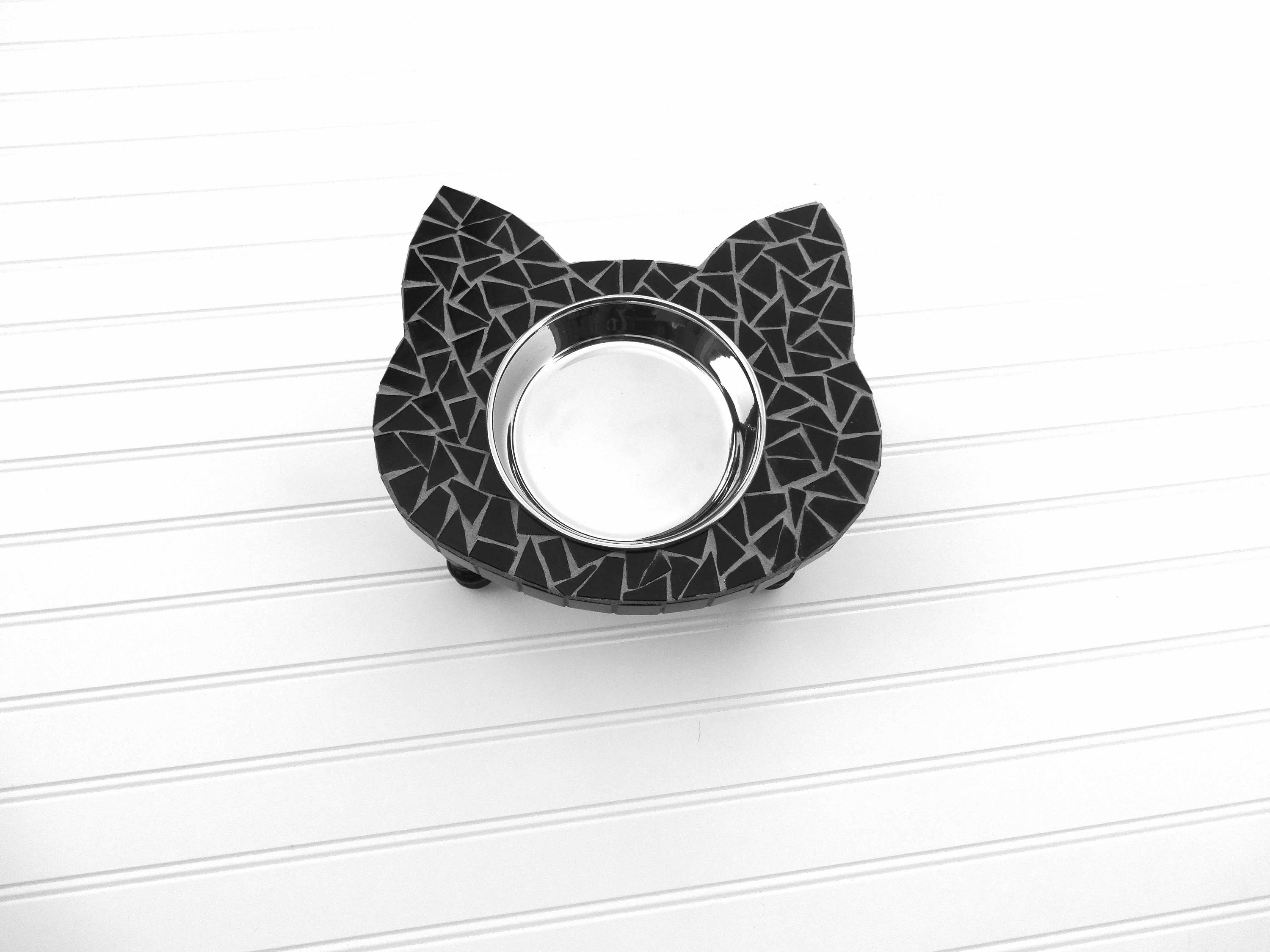 Mosaic Elevated Cat Bowl, Custom Handmade Feeder