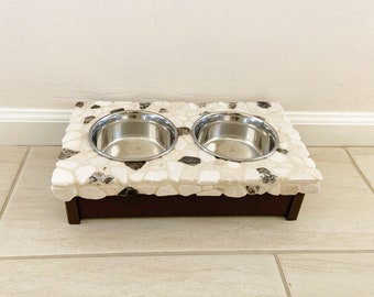 Dog Feeder, messy eater feeder, stone pet station, small medium and large elevated dog bowls