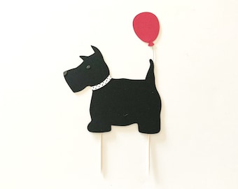Scottie Dog Cake Topper, birthday, celebrate, dog with balloon