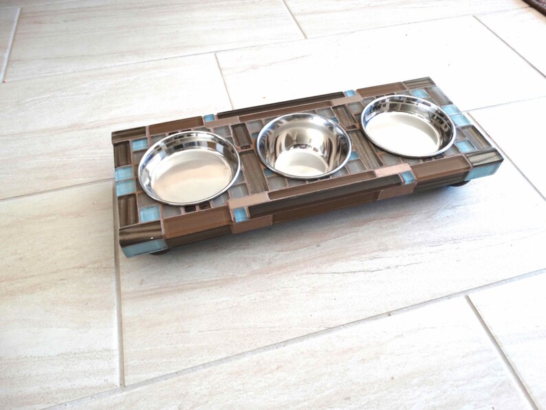 Three Bowl Pet Feeder Elevated Dog Station Multi Cat Feeder Etsy