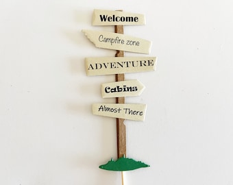 Camping sign post cake topper, birthday, tree toppers