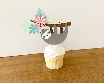 Sloth cupcake toppers, cake bunting, 1st birthday
