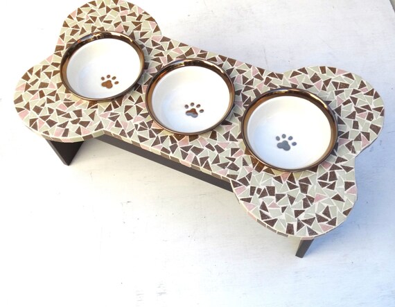 Three Bowl Dog Feeder Raised Couture Dog Feeder Elevated Dog Etsy