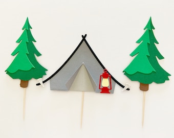 Tent Cake Topper, pine tree toppers, birthday, bear topper