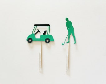 Golf Theme Cupcake Toppers, birthday, golf cart, golfers, golf confetti