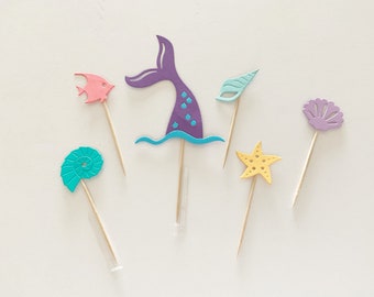 Under the Sea Cupcake Toppers, mermaid and fin toppers, birthday toppers