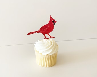 Cardinal Cupcake Toppers, bird toppers, birthday