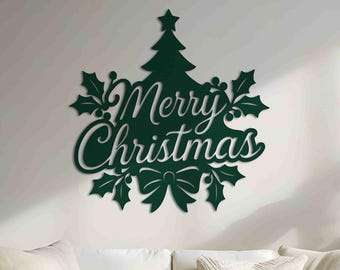 Elegante letrero de Feliz Navidad / Decoración navideña de metal para pared para el hogar o la oficina / Regalo de Navidad