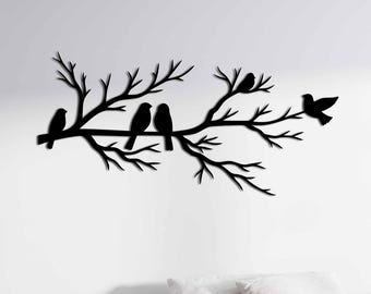 Birdsong Branch: Arte mural minimalista de pájaros de metal