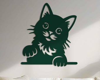 Arte de pared de gatitos en metal: Decoración de pared con un gato juguetón