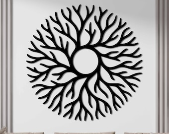 Arte de pared de metal con forma de rama de árbol redonda: Decoración minimalista para pared