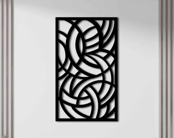 Arte de pared de metal moderno con geometría entrelazada: decoración de paneles minimalistas abstractos