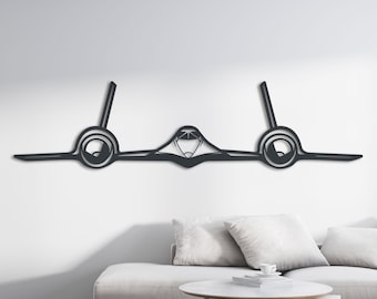 Arte mural metálico frontal del Lockheed SR-71 Blackbird / Silueta de avión decorativa para entusiastas de la aviación