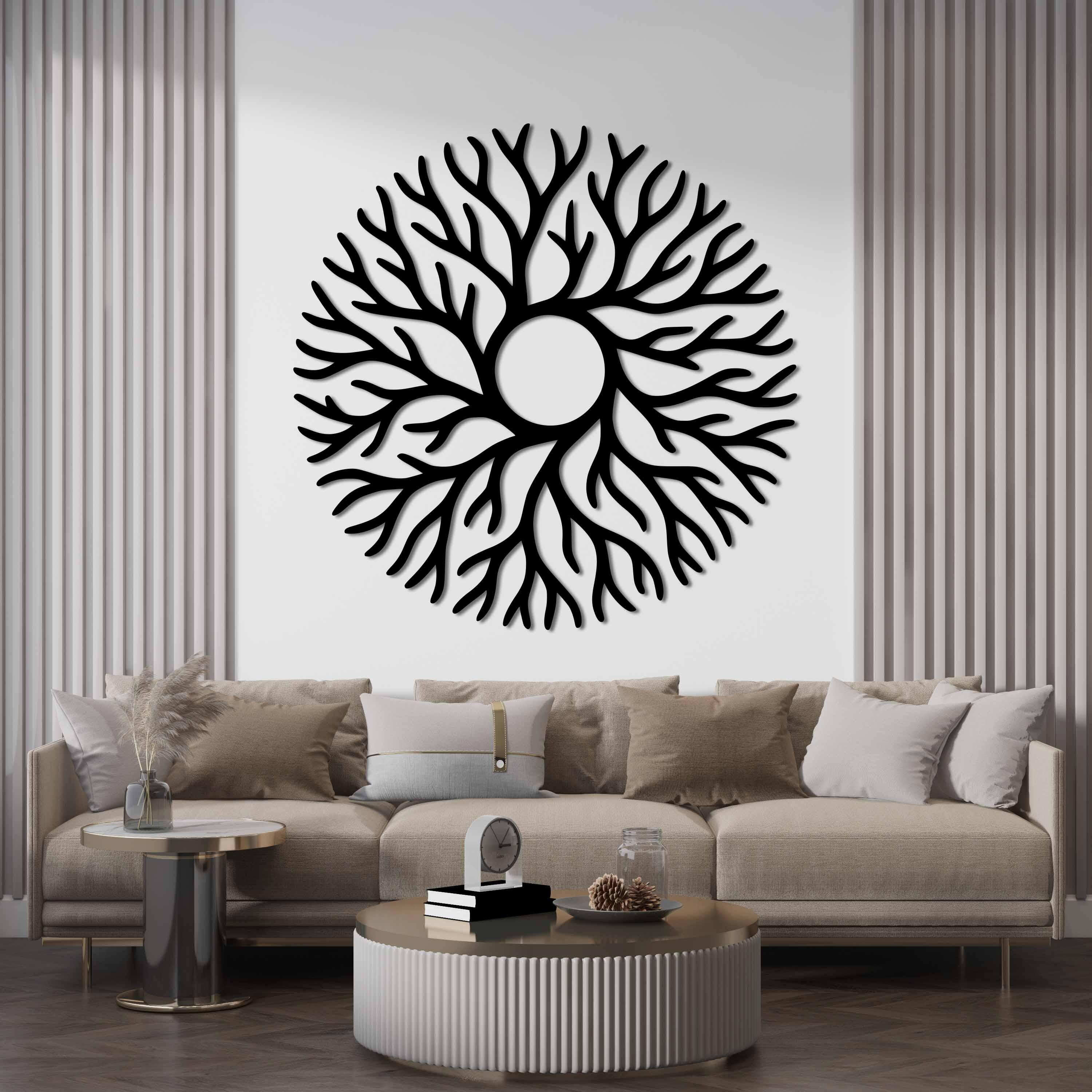 Round Tree Branch Metal Wall Art: Minimalist Wall Art Decor - Etsy