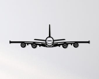 Arte mural metálico frontal del Airbus A380 - Silueta de avión decorativa para entusiastas de la aviación