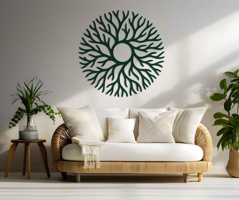 Round Tree Branch Metal Wall Art: Minimalist Wall Art Decor - Etsy