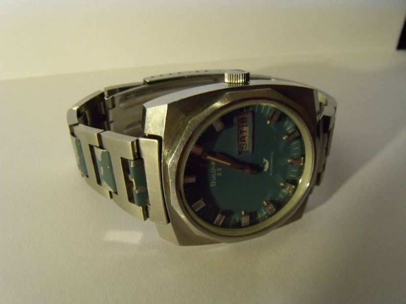 Bulova Mens Watch Automatic 1971 Blue Dial Stainless Steel image 2