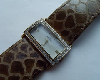 Ladies Wide Watch Animal Print Band Clear Crystals