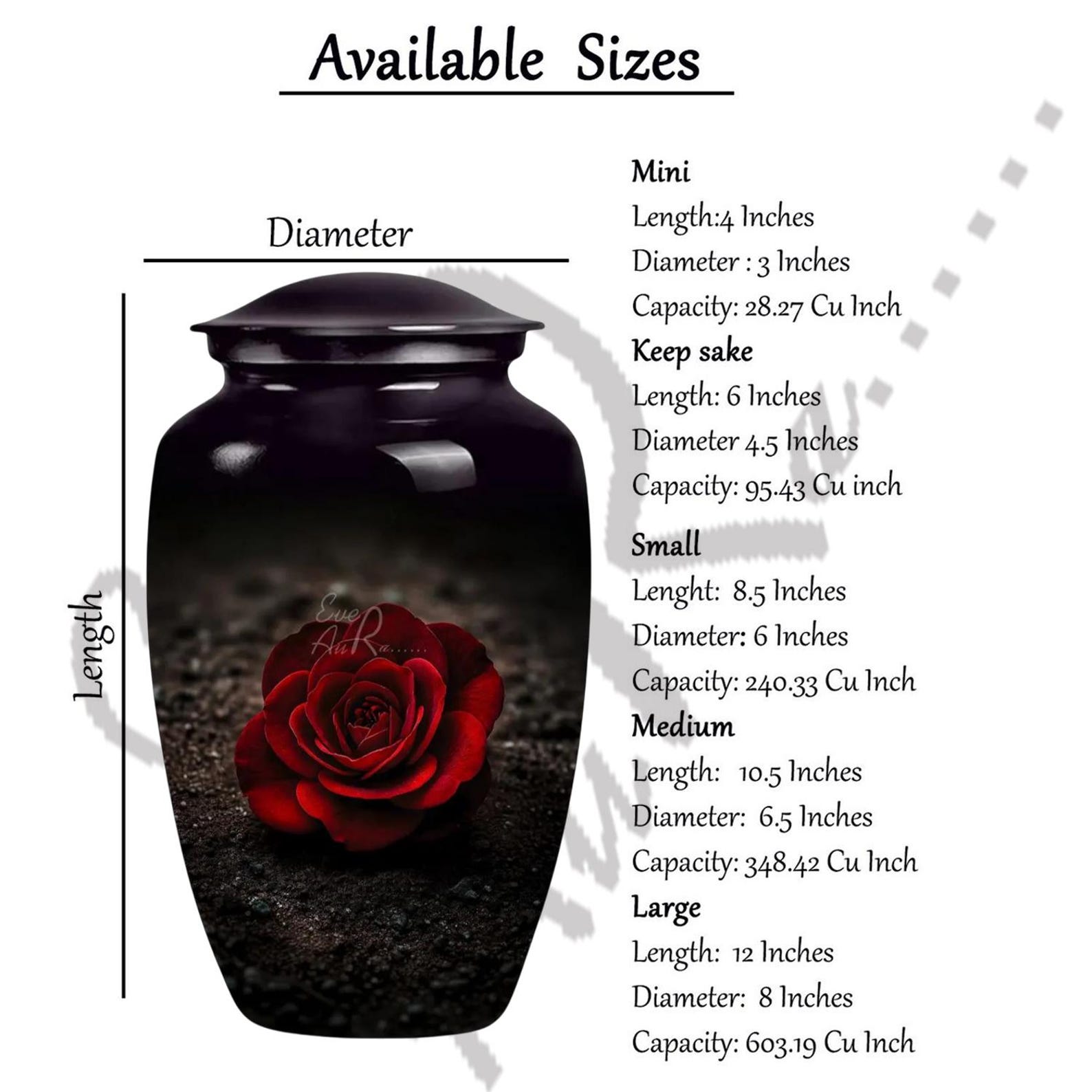 Eternal Rose Memorial Urn Box Elegant Black and Red Tribute Keepsake ...
