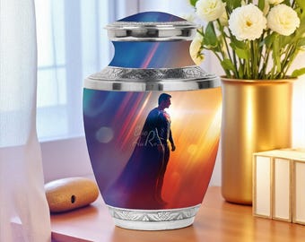 Super Hero Urn Patriotic Cremation Ashes Container for Adult American Hero and Justice Tribute, Ashes Box for Kids, gift urn box for Human