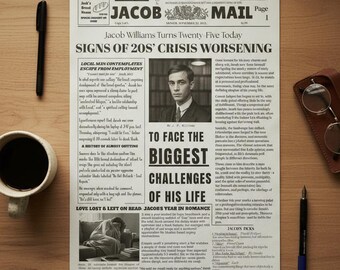 Retro Birthday Newspaper Template: Customizable 20s Birthday Gift (Digital)