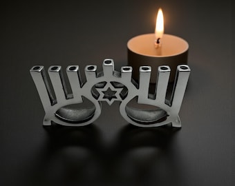 モダンなアルミ製ハヌカ・メノーラー｜イスラエル製ハンドメイド・ユダヤ教用品