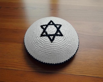 Gehäkelte Kippah – Gestickter Davidstern Yammulke, handgefertigt in Israel