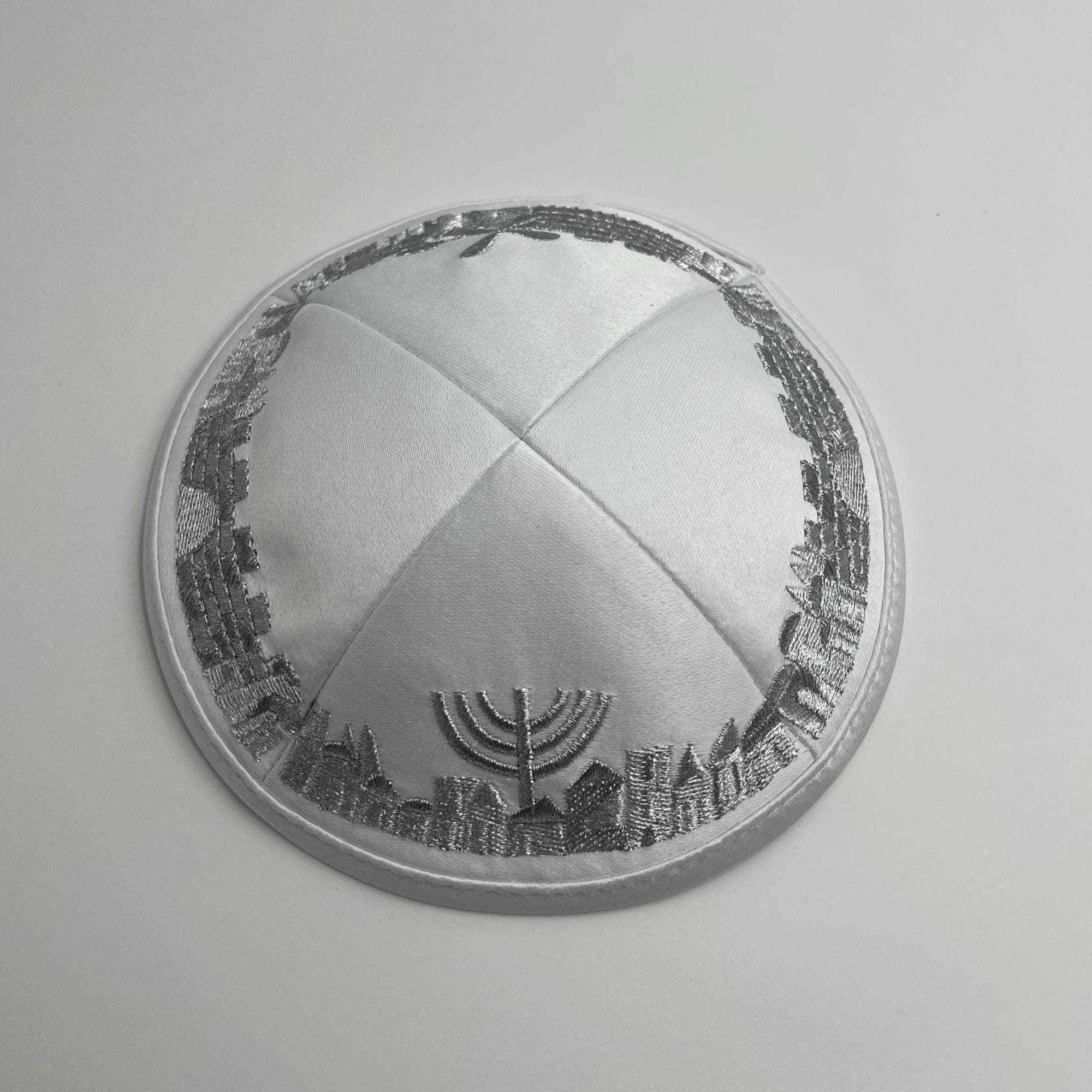 New kippah yarmulke Bridal judaica handmade white color beaded wedding / Kippah Embroidered Wedding Kippah - Handmade White Yarmulke  main image 3