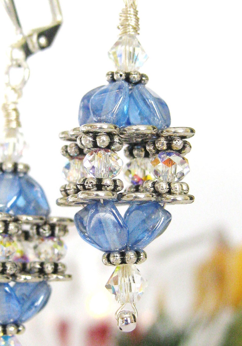 Light Blue Czech Glass Beaded Lantern Earrings Etsy