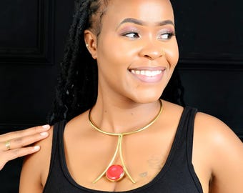 Glass bead necklace, African jewelry, handmade necklace.