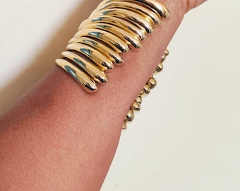 Gold Messing Statement Armreif, verstellbarer klobiger Armreif