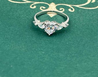 Heart-Cut Diamond 925 Sterling Silver Ring, Simulated Diamond