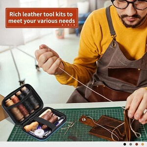Leather Sewing Kit, Leather Stitching Kit with Sewing Awl, Needles, Waxed Thread image 7