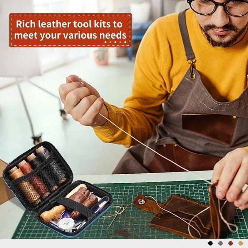 Leather Sewing Kit, Leather Stitching Kit with Sewing Awl, Needles, Waxed Thread image 7