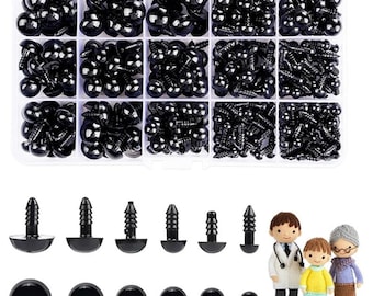 700 Pcs Black Plastic Crochet Safety Eyes with Washers for 6-14mm Stuffed Animals and Amigurumi DIY Halloween Decorations