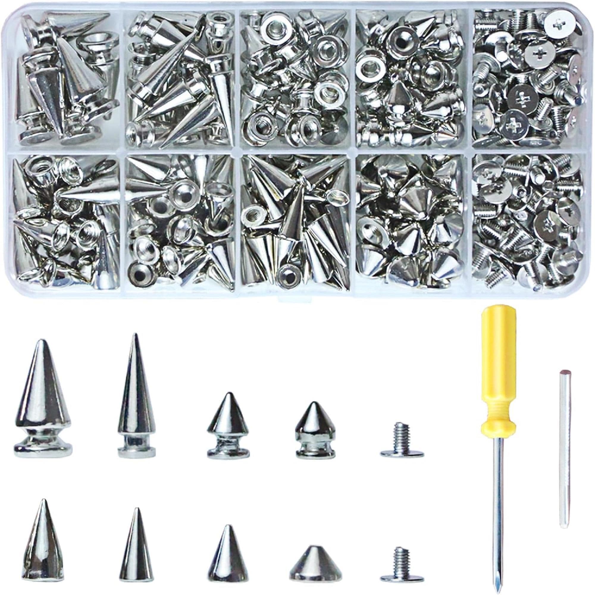 354 Sets Punk Spikes and Studs Kit，8 Sizes Cone Spikes,metal Tree