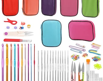 Kit de costura para cuero, juego de 54 agujas de ganchillo, kit de ganchos de ganchillo con estuche de almacenamiento