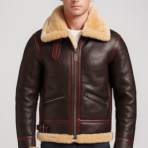 Men&#39;s Sheepskin B3 Aviator Jacket: Real Shearling Leather Bomber