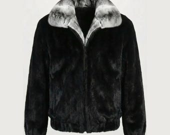 Men's Black Faux Mink Fur Jacket | Vintage Inspired Winter Coat