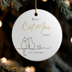 Personalized Cat Mom Ceramic Ornament, Christmas Keepsake