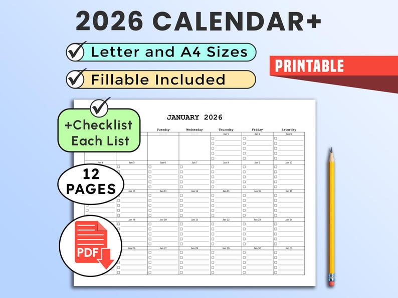 Printable & Fillable Minimalist Calendar 2026 Planner PDF With ...