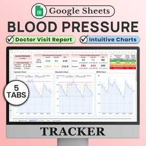 Enkel blodtrycksmätare för Google Sheets, digital blodtryckslogg med diagrammall för kalkylblad, hypertonijournal, instrumentpanel för hjärthälsa